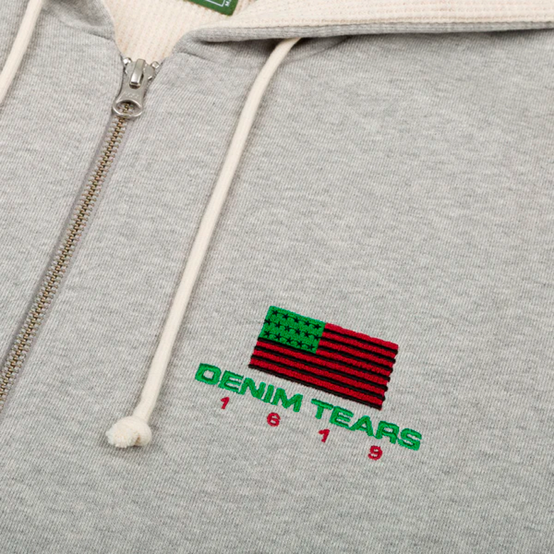 Denim Tears 1619 Pan African American Flag Lined Zip Hoodie Grey