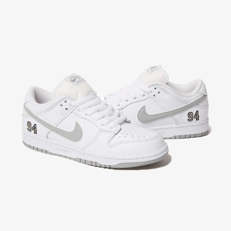 Nike Dunk Low Sb Supreme 94 White Metallic Silver