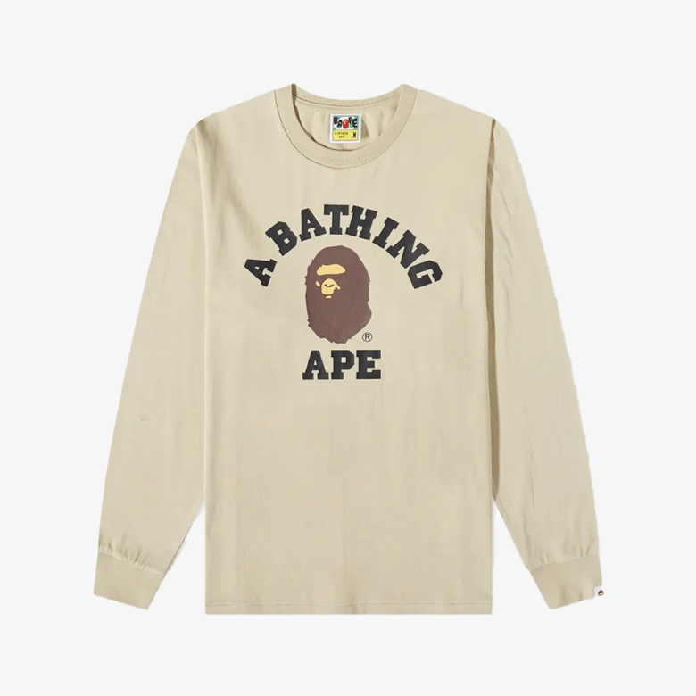 A Bathing Ape Long Sleeve College Tee Beige