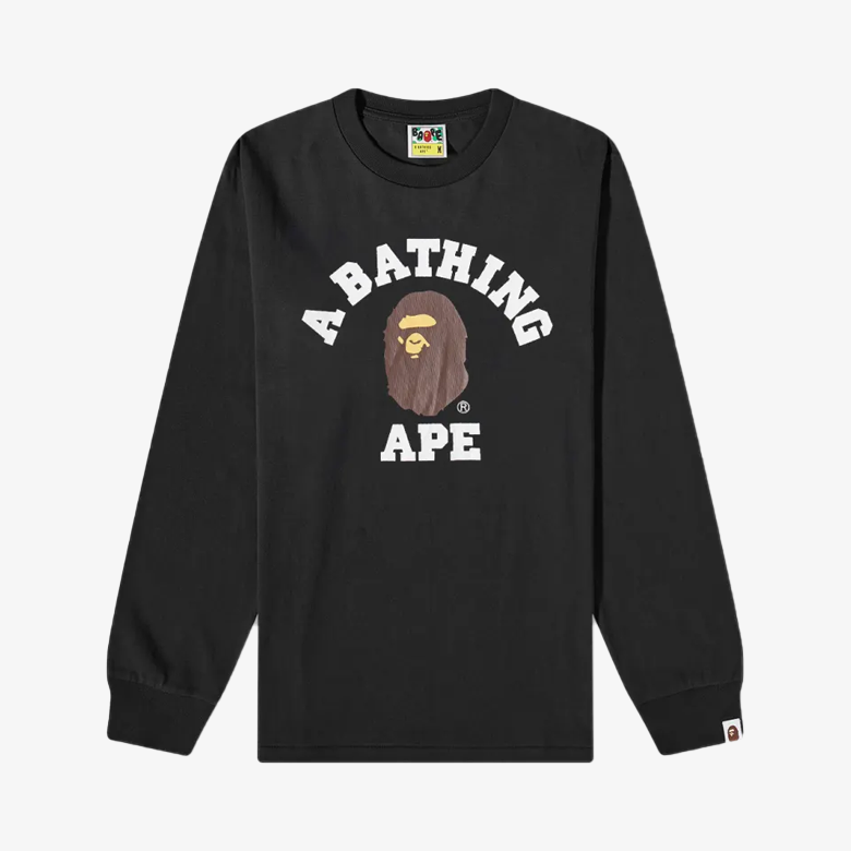 A Bathing Ape Long Sleeve College Tee Black