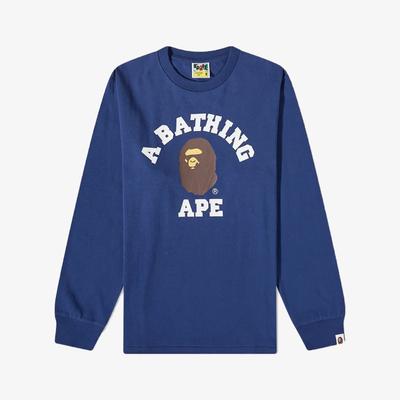 A Bathing Ape Long Sleeve College Tee Navy