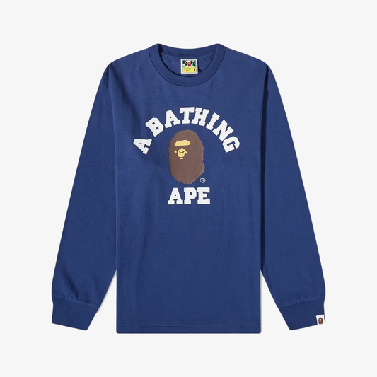 A Bathing Ape Long Sleeve College Tee Navy