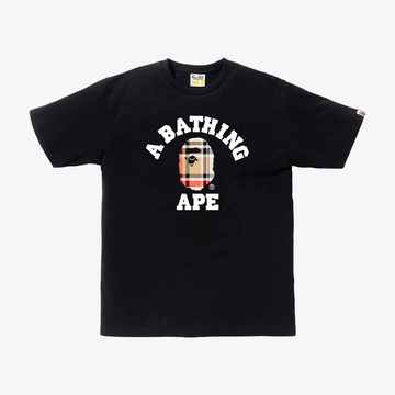 BAPE Check College Tee Black Beige