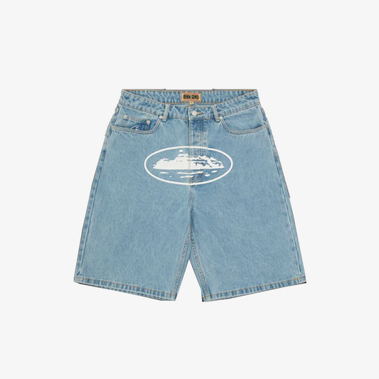 Corteiz Alcatraz Baggy Denim Shorts Stonewash