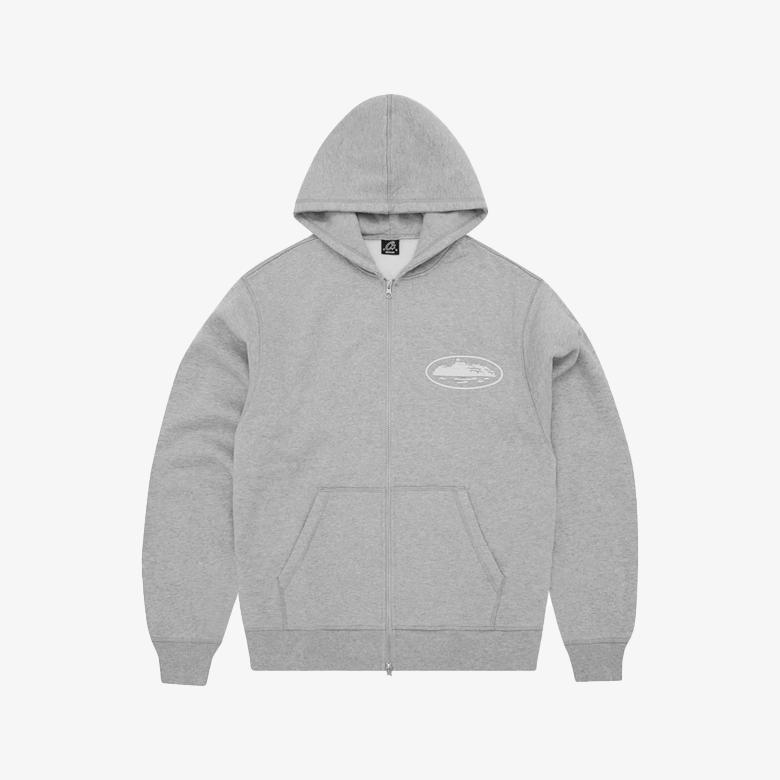 Corteiz Island Puff Print Zip Hoodie Grey