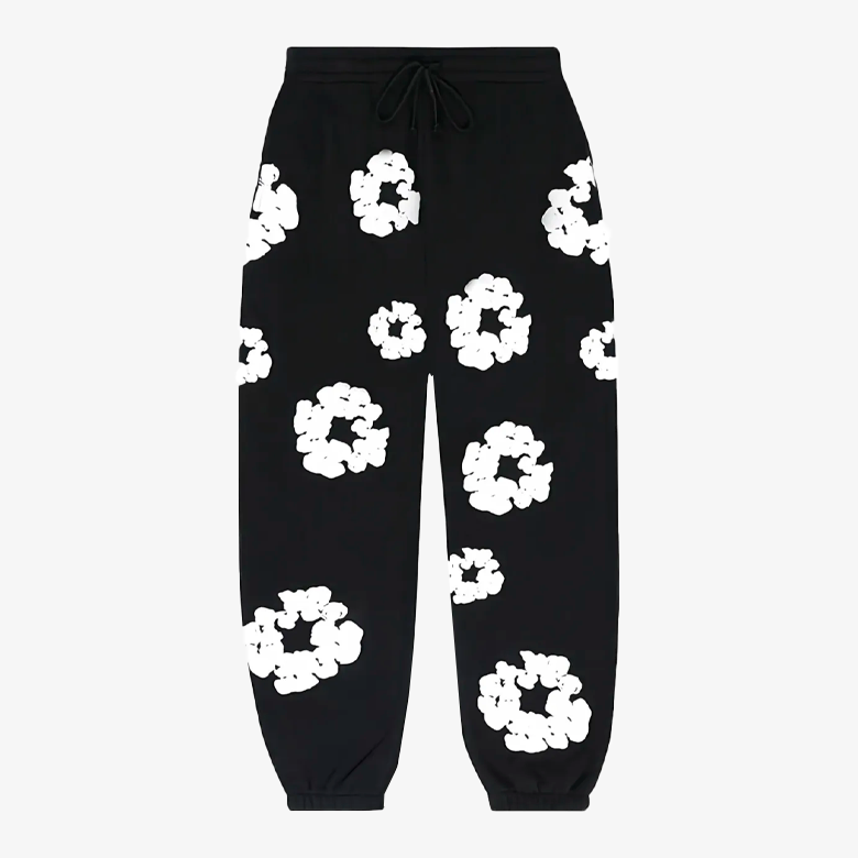 Denim Tears Cotton Wreath Logo Sweatpants Black White