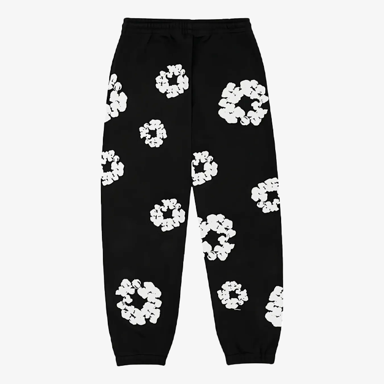 Denim Tears Cotton Wreath Logo Sweatpants Black White