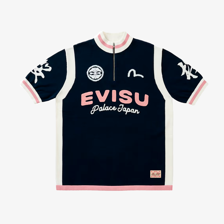 Palace X Evisu Knit Polo Shirt Navy