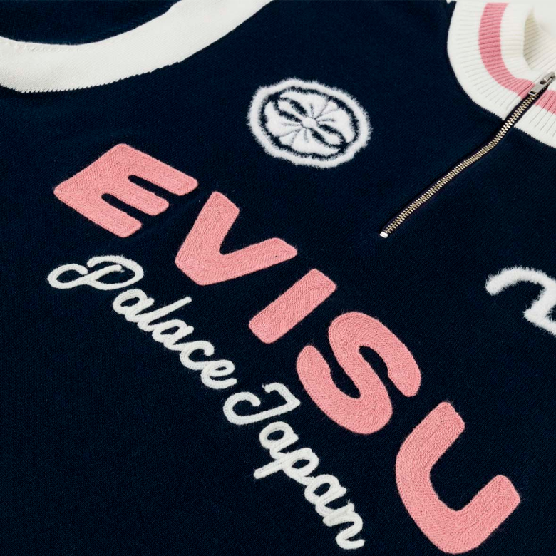 Palace X Evisu Knit Polo Shirt Navy