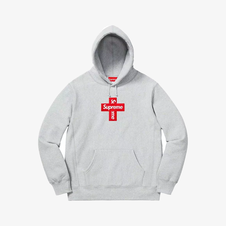 Supreme Cross Box Logo Hoodie Sweatshirt Heather Grey