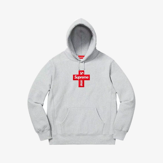 Supreme Cross Box Logo Hoodie Sweatshirt Heather Grey